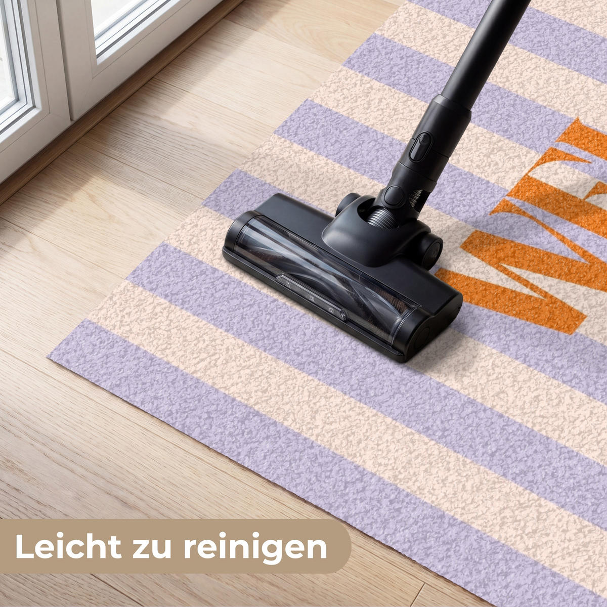 FUSSMATTE Lila – Orange – Streifen – Willkommen 150x90 cm - Flieder, Kunststoff (150/0.4cm) - MuchoWow