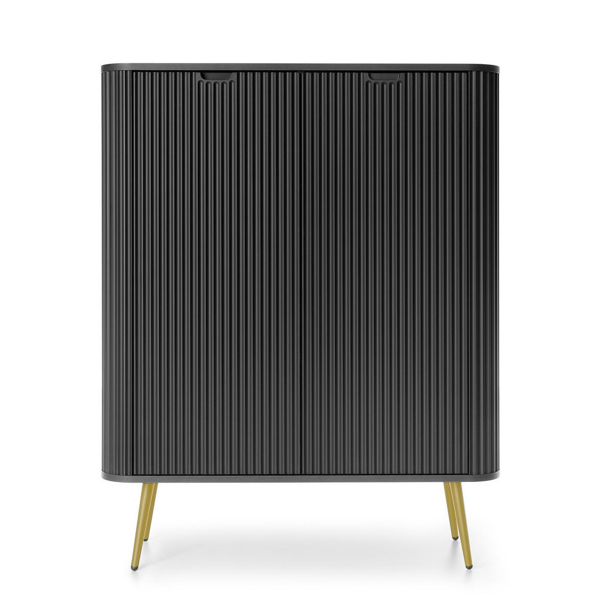 HIGHBOARD Zova Schwarz, Goldene Beine, Hochkommode - Goldfarben/Schwarz, Holzwerkstoff/Metall (103/129/39cm) - Bettso