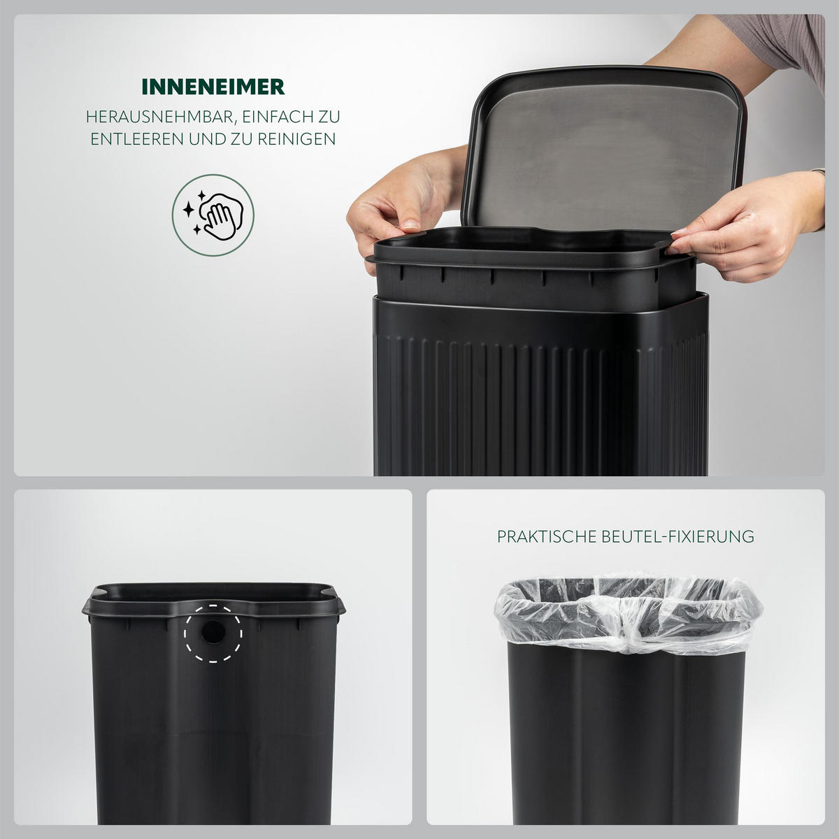 TRETEIMER, schwarz - Schwarz, Metall (28/38.5/25cm) - eluno