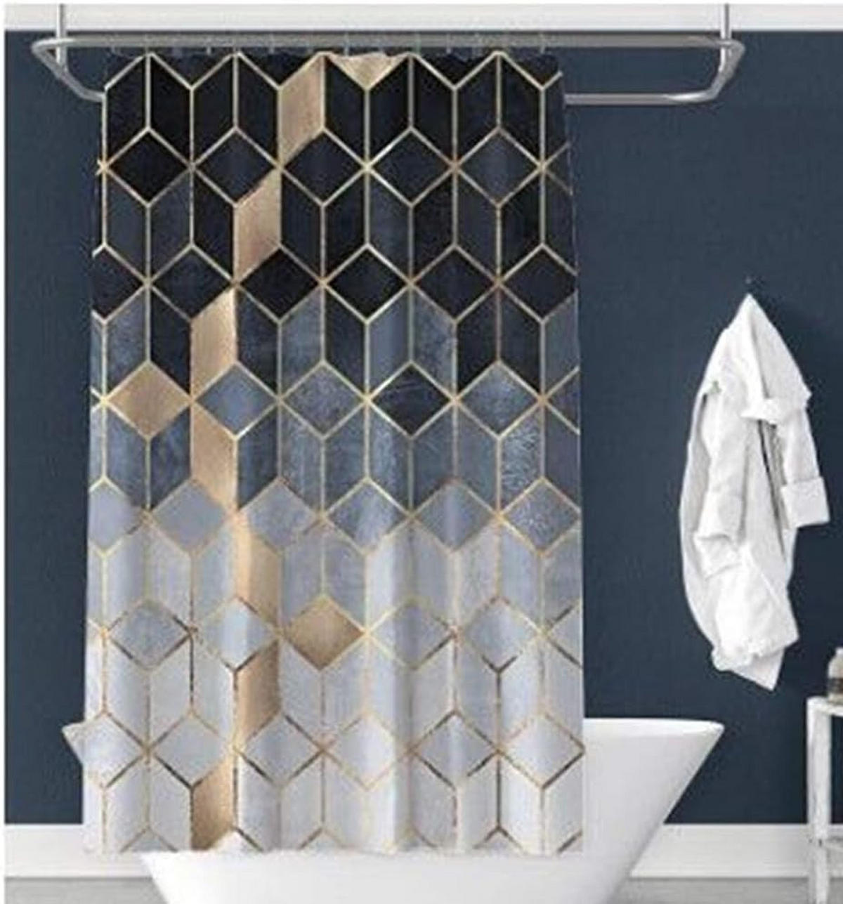 DUSCHVORHANG Weiß Marmor Stoff Standard wasserdicht waschbar 90 x 180 cm - Schwarz, Textil (90/180cm) - MCBOSON