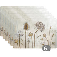 PLATZSETS 6er-Set Blumen - Aquarell - Stilleben - Braun - Vintage 45x30 cm - Naturfarben, Kunststoff (0.3/45/30cm) - MuchoWow