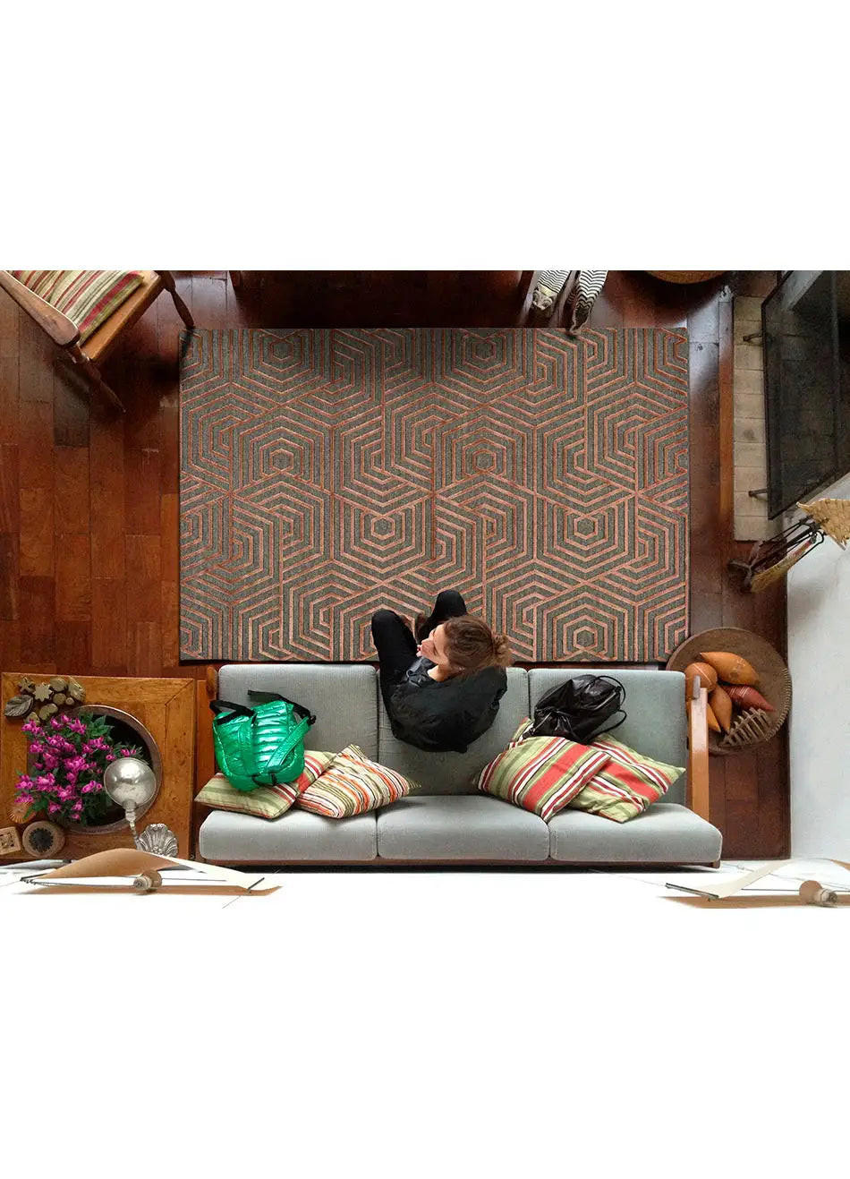 Thumbnail - Atticgo Kurzflorteppich, Dunkelorange, Textil, Grafikmuster, Rechteckig, 160x230 cm, Oeko-Tex® Standard 100, antistatisc...