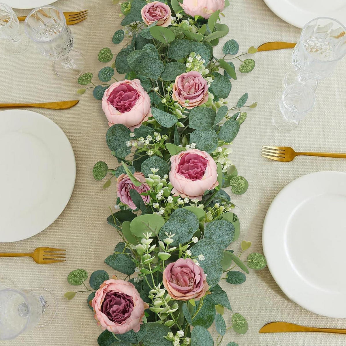 KÜNSTLICHE Blumengirlande Eukalyptus 200 cm Rosa 2-teiliges Set - Multicolor, Kunststoff (10cm)
