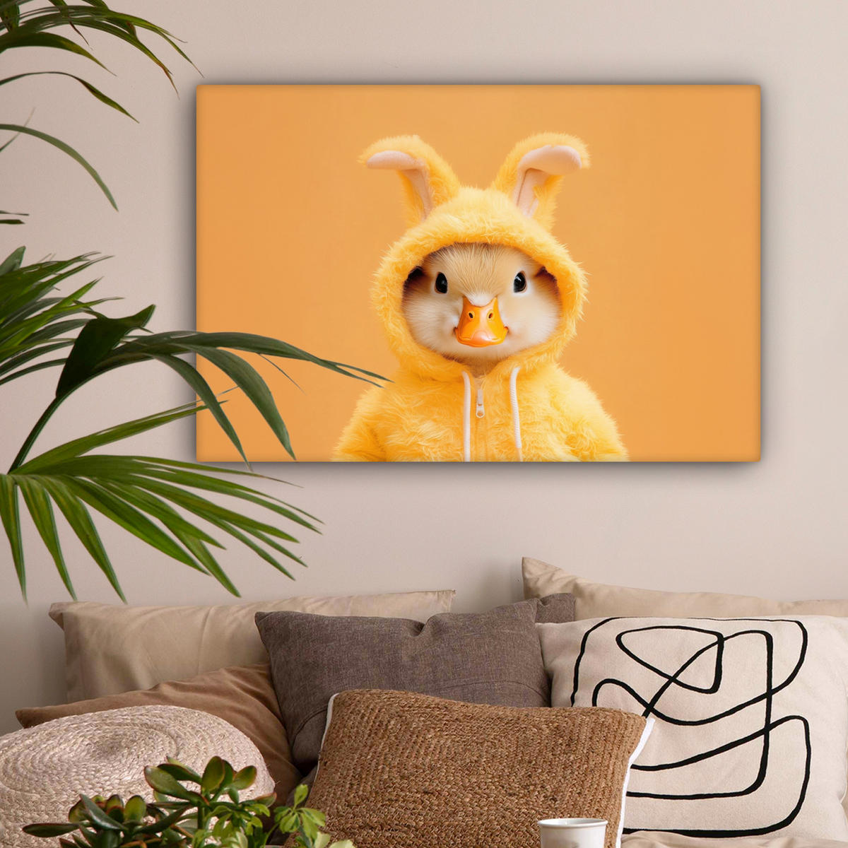 LEINWANDBILD Osterhase - Kostüm - Ente Wanddeko 90x60 cm - Gelb, Textil (90/60cm) - MuchoWow