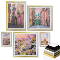 WANDBILDER 5er Set - 50x50 cm & 20x30 cm & 40x60 cm Goldrahmen - New York Paris Oia Warschau Dämmerung - Goldfarben, Kunststoff (40/60cm) - ArtPrintCave