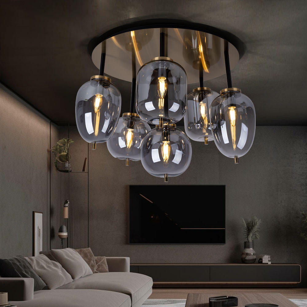 Thumbnail - Globo Lighting Deckenleuchte, Grau, Glas, 65x38x65 cm, Lampen & Leuchten, Innenbeleuchtung, Deckenleuchten