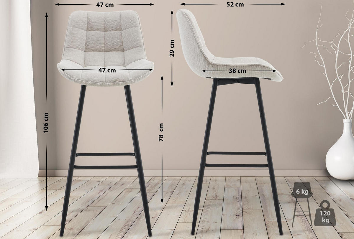 BARHOCKER Dartford 106x47x52 cm creme - Creme, Textil (47/106/52cm) - furnicato