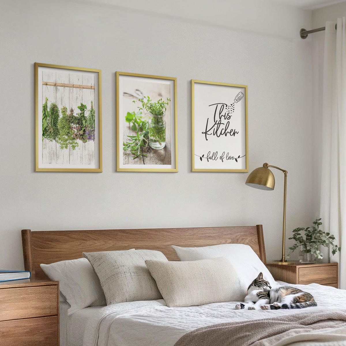 WANDBILDER 3er Set - 40x60 cm Goldrahmen - Küchenthema: Getrocknete Kräuter - Goldfarben, Kunststoff (40/60cm) - ArtPrintCave