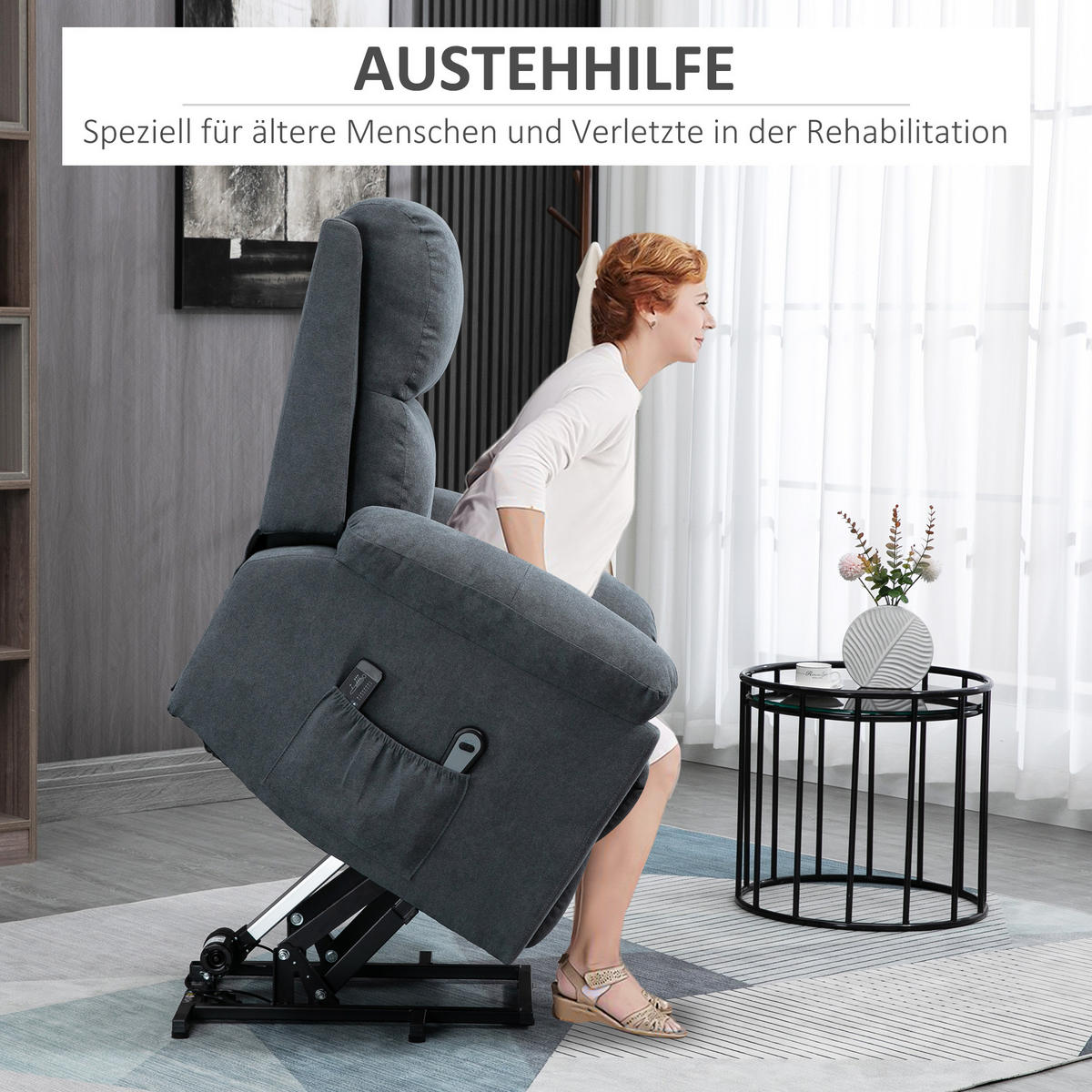 SESSEL mit Aufstehhilfe, Grau - Grau, Kunststoff (99/103/89cm) - HOMCOM