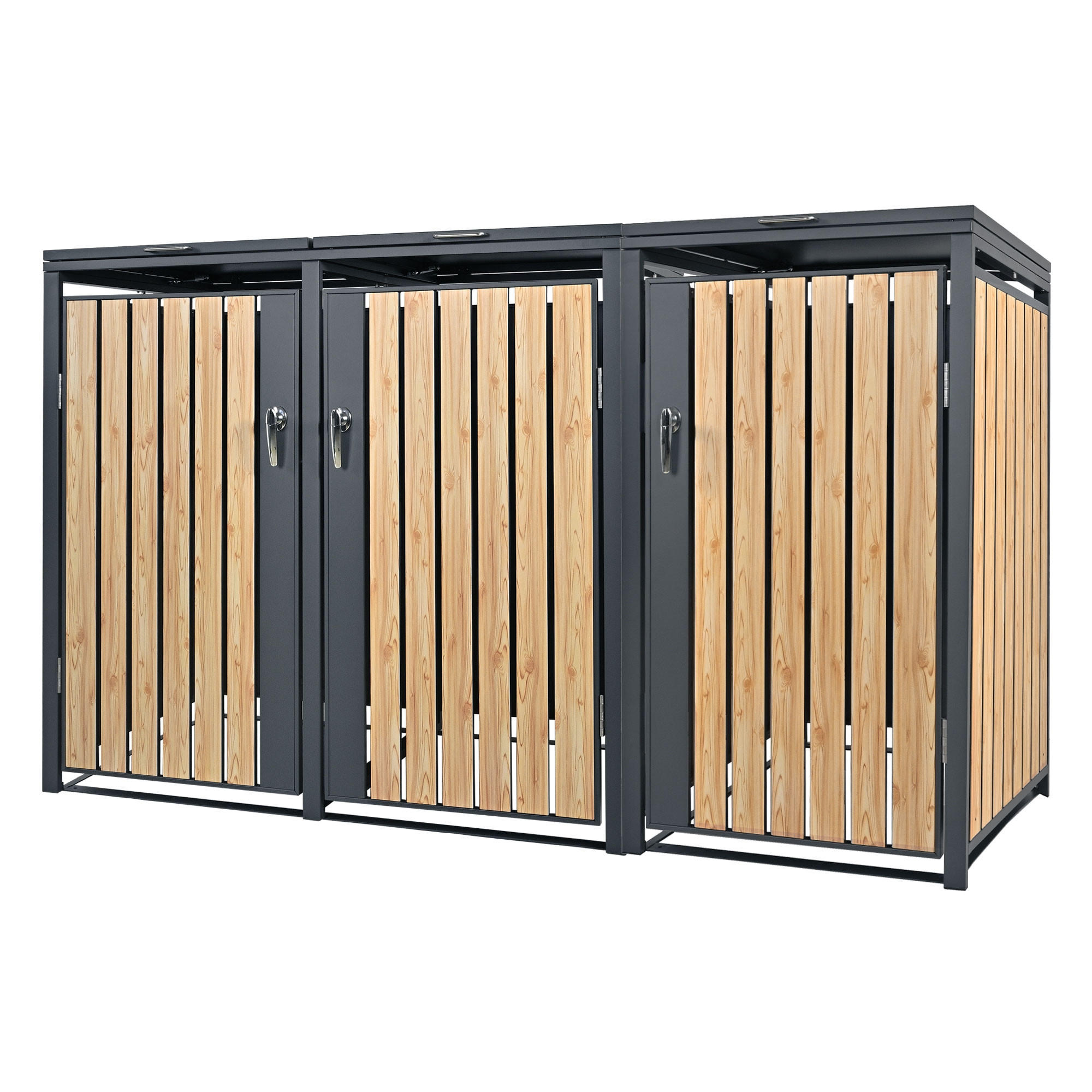 MÜLLTONNENBOX 3er Anthrazit-Lärchenoptik - Naturfarben, Metall (80/116.3/200cm) - ML-DESIGN