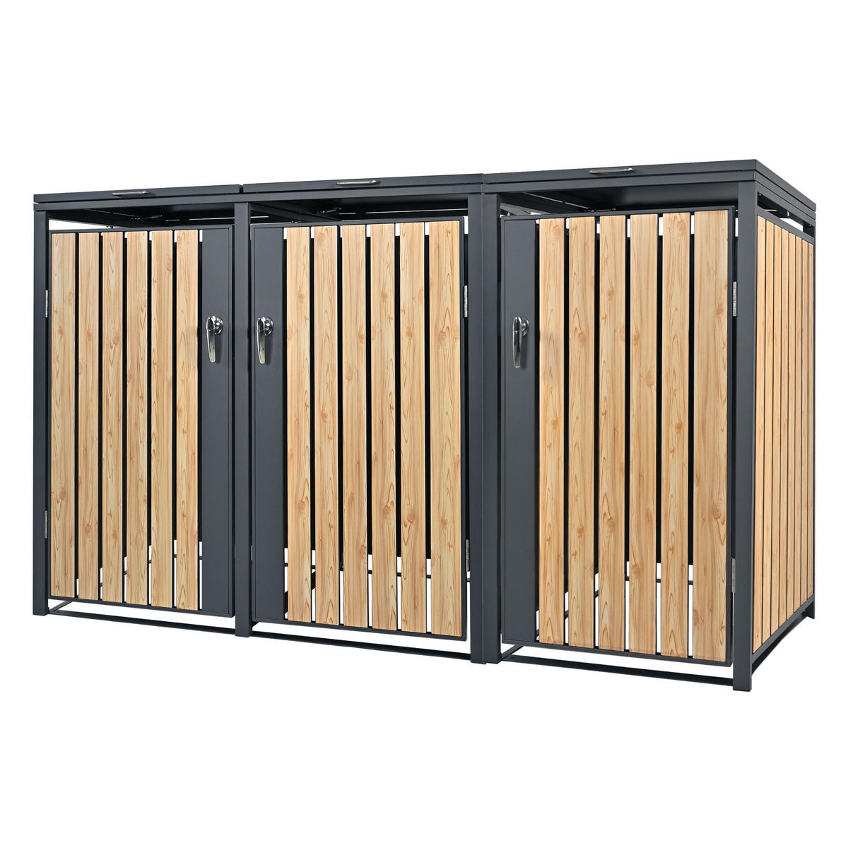 MÜLLTONNENBOX 3er Anthrazit-Lärchenoptik - Naturfarben, Metall (80/116.3/200cm) - ML-DESIGN