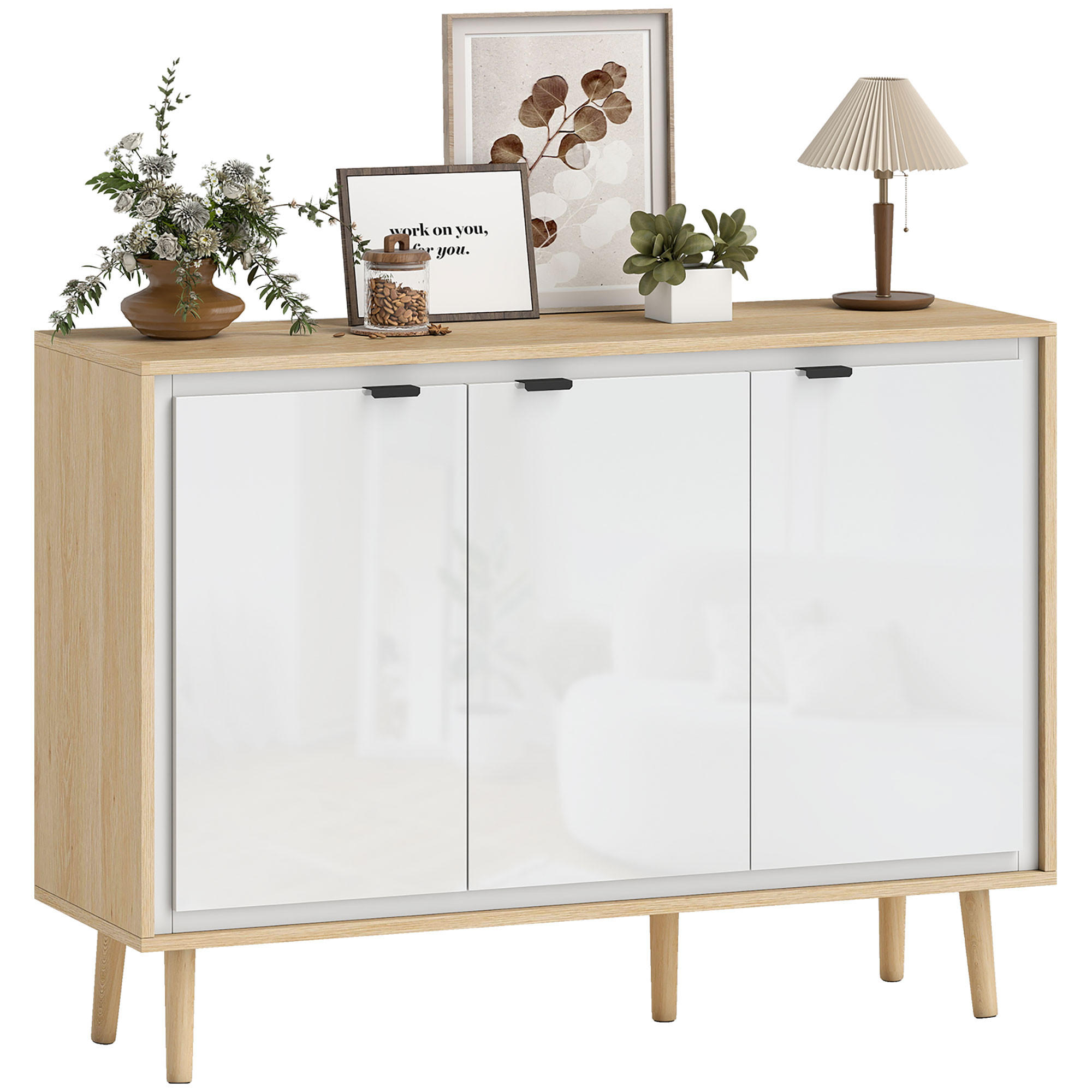 SIDEBOARD DE-11236 3 Türen & verstellbare Böden Weiß/Eiche - Weiß, Holzwerkstoff (107/77/35cm) - ComfortXL