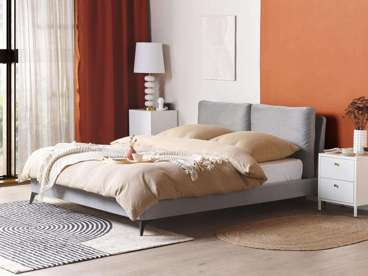 POLSTERBETT 160/200cm Grau Melle - Grau, Textil (160/200cm) - Beliani
