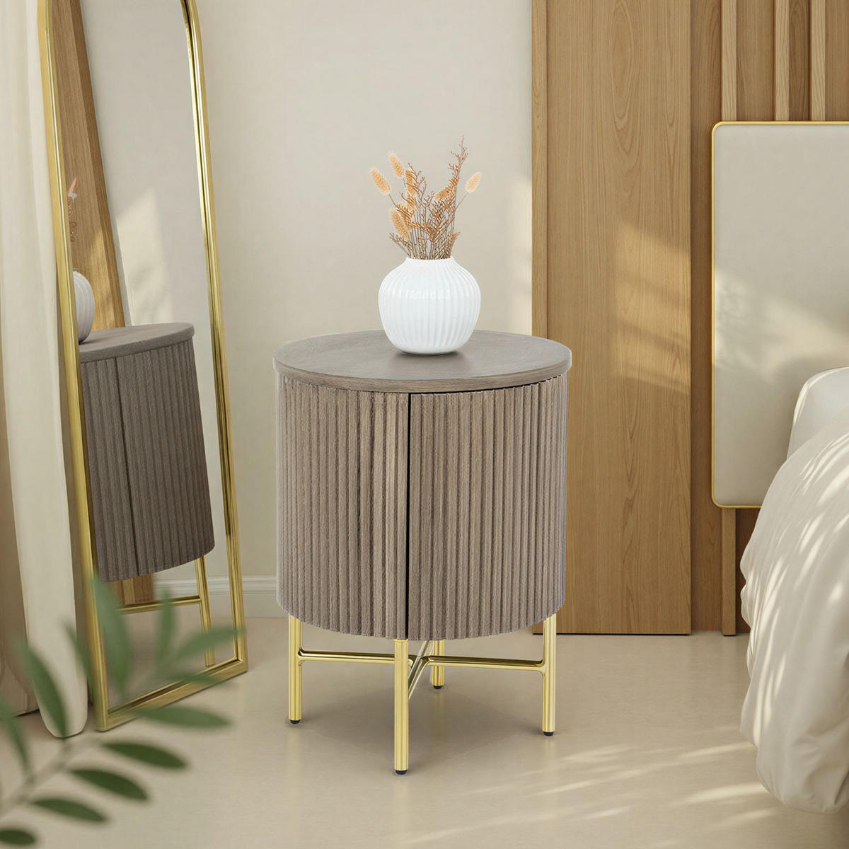 NACHTTISCH FLUTED grau - Grau, Metall (40/52/40cm) - IDIMEX