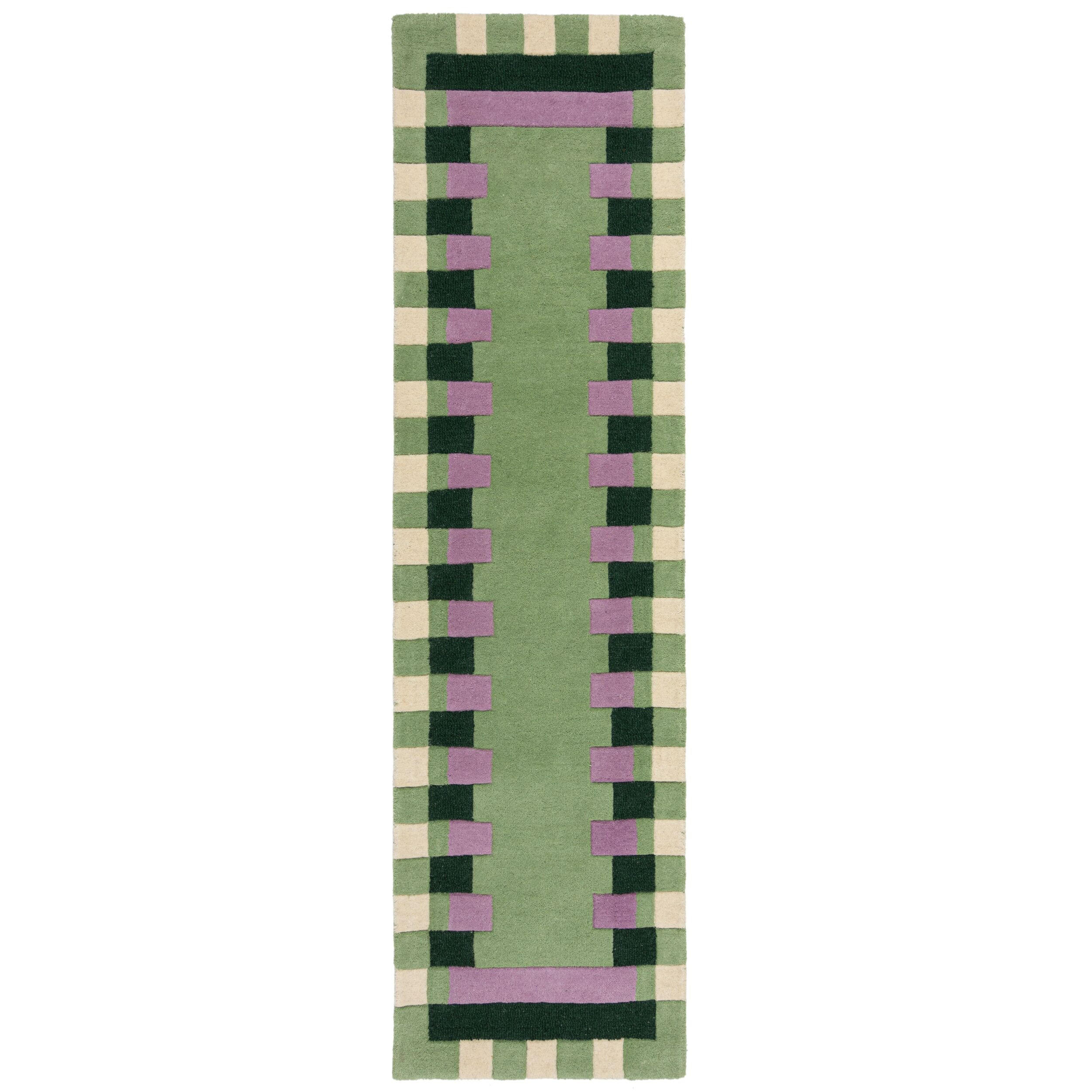 WOLLTEPPICH Geometrisches Muster, Rahmen, Wohnzimmer schmutzabweisend Grün-Lila Läufer 60x230 - Grün, Textil (60/230cm) - KADIMA DESIGN