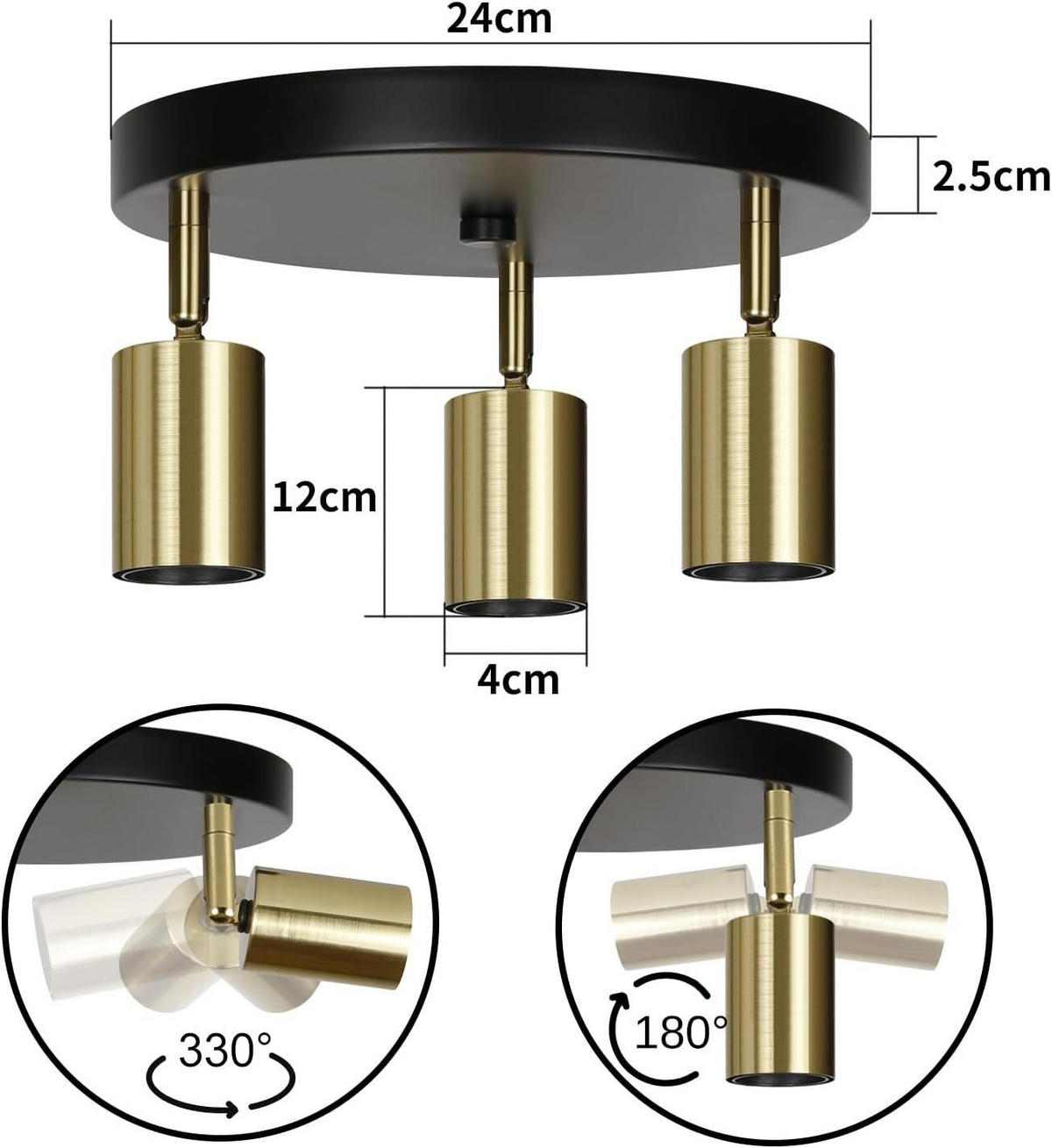 DECKENSTRAHLER Kirara 20.5/19/5.5cm - Goldfarben, Metall (20.5/19/5.5cm) - ZMH
