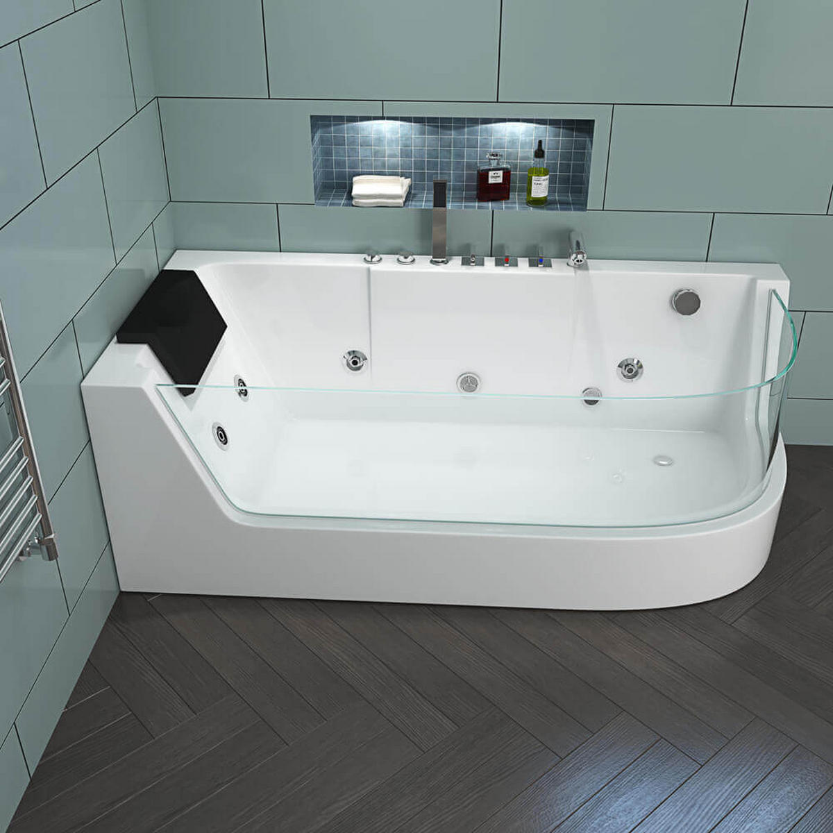 WHIRLPOOL Badewanne mit Lichttherapie CARICA - 170 x 80 cm Rechts - Weiß, Keramik (170/59/80cm) - Home Deluxe