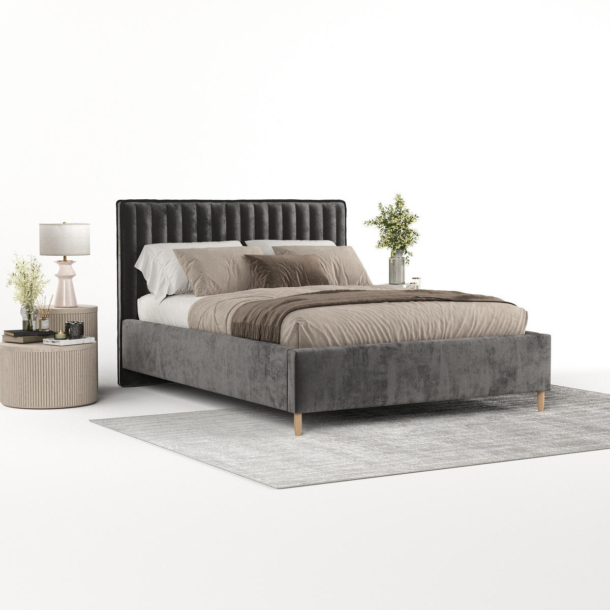 POLSTERBETT Aria 120/200 cm Anthrazit im Lotta Stoff - Anthrazit/Naturfarben, Holz/Holzwerkstoff (120/200cm) - AltaBeds