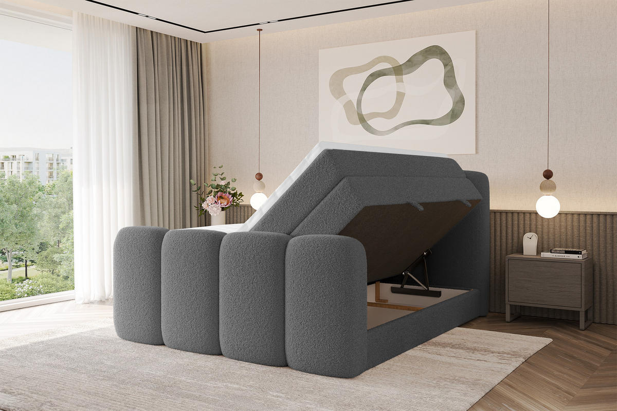 BOXSPRINGBETT mit Matratze H3/H4 - NINA-Z KING - 160x200 cm Grau - Titanfarben, Holzwerkstoff (160/200cm) - ALTDECOR