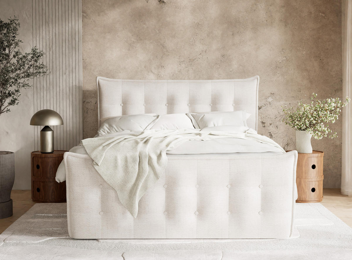 BOXSPRINGBETT Fatu 200/200 cm, in Beige, Bettkasten, Matratze, Topper - Beige/Schwarz, Holz/Holzwerkstoff (200/200cm) - Maison de Reve