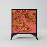 SIDEBOARD FLOATING THOUGHTS, Schwarz, 57,5x42x70,5 cm, Schwarze Metall-Sternfüße - Multicolor/Schwarz, Holzwerkstoff/Metall (57.5/70.5/42cm) - SpaceRebels