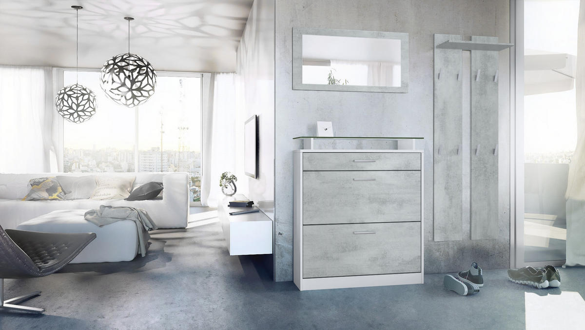 GARDEROBE Loret Front in Beton Oxid Optik - Hellgrau, Holzwerkstoff (180/200/23cm) - Vladon