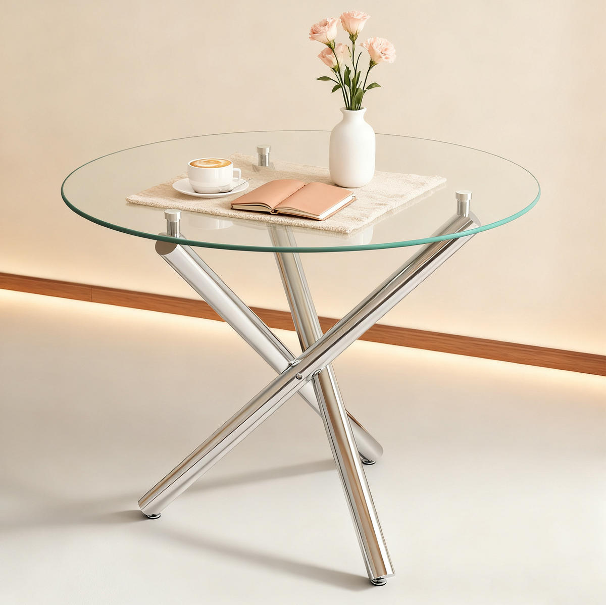 COUCHTISCH aus Glas und Metall in Silber mit verstellbaren Gleitern - Silberfarben, Glas (80/80/77cm) - Modfu