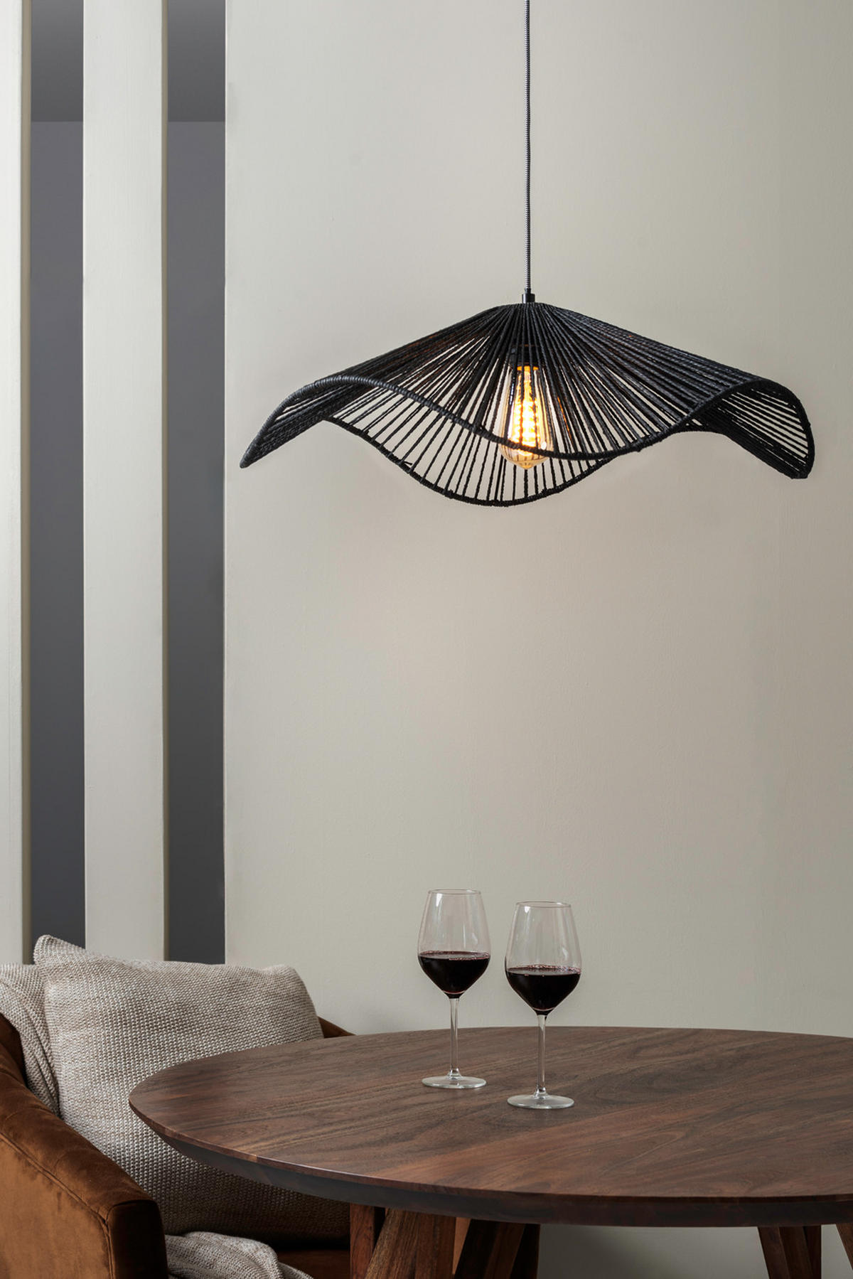 HANGELAMPE Sombra 62/62/19 cm - Schwarz, Naturmaterialien (62/62/19cm) - Leitmotiv