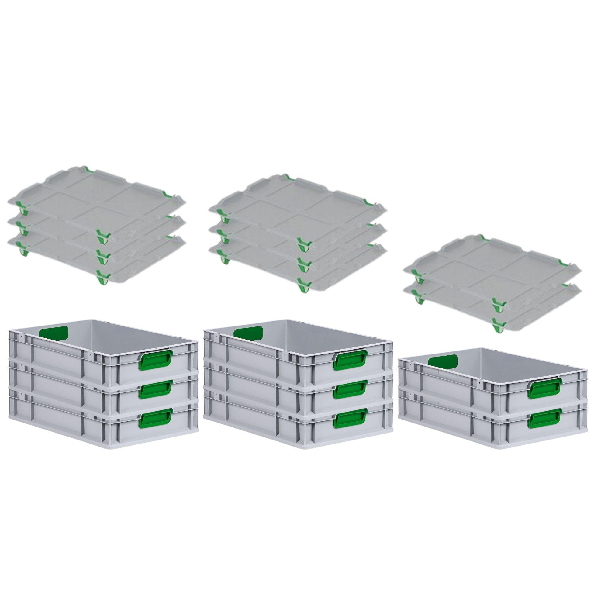EUROBOX 8x Nextgen Color Mit Auflagedeckel 12x40x60cm Griffe Grün Geschlossen - Grün, Kunststoff (40/12/60cm) - PROREGAL