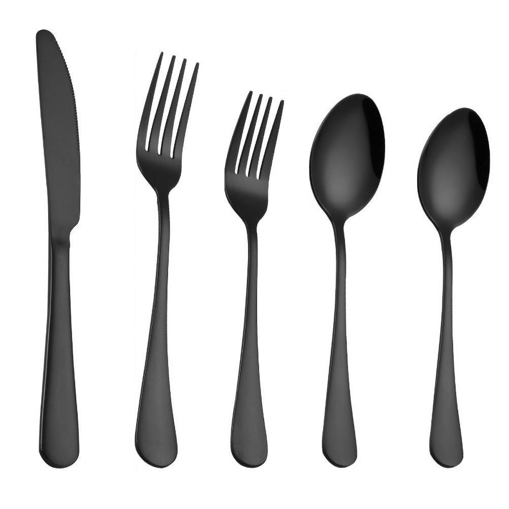 BESTECK-SET, 5-teilig, schwarz, Edelstahl - Schwarz, Metall