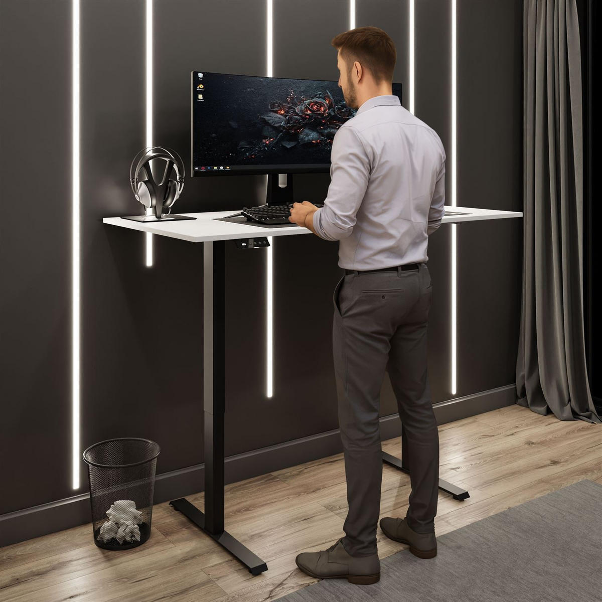 SCHREIBTISCH SPACE GAMING höhenverstellbar mit Metallbeinen schwarz/weiß - Weiß, Holzwerkstoff (70/140/69.5cm) - Lookway