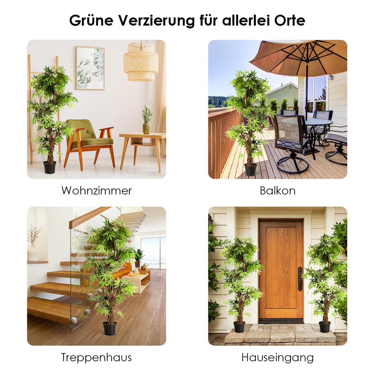 KUNSTPFLANZE Zimmerpflanze Deko Grün - Grün, Kunststoff (160cm) - COSTWAY