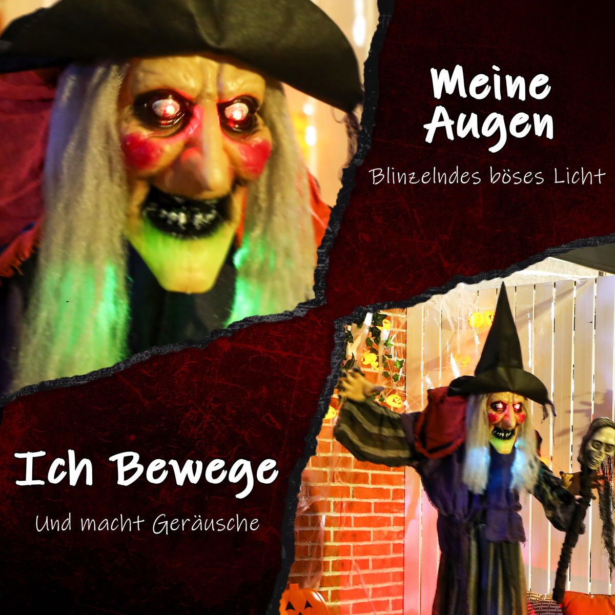 HALLOWEEN-DEKORATION Hexe 160 cm mit LED-Lichter Soundfunktion - Orange, Textil (20/160/70cm) - Outsunny