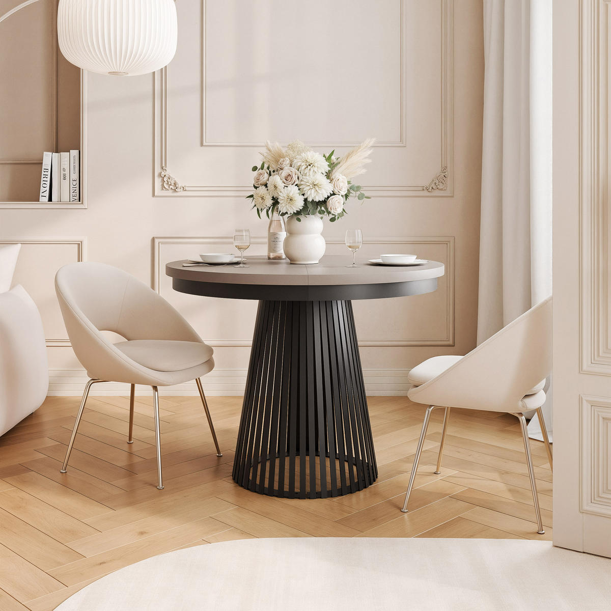 AUSZIEHTISCH AUREA 100-180/75 cm, Schwarz / Lehmgrau - Greige/Schwarz, Holzwerkstoff/Metall (100/100/75cm) - Idohome