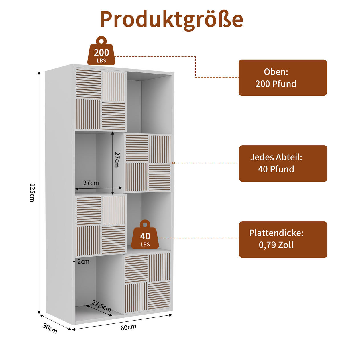 BÜCHERREGAL 125x30x60 cm Holz Lamellen Design Sideboard Aufbewahrung, Weiß - Weiß, Holz (60/125/30cm)