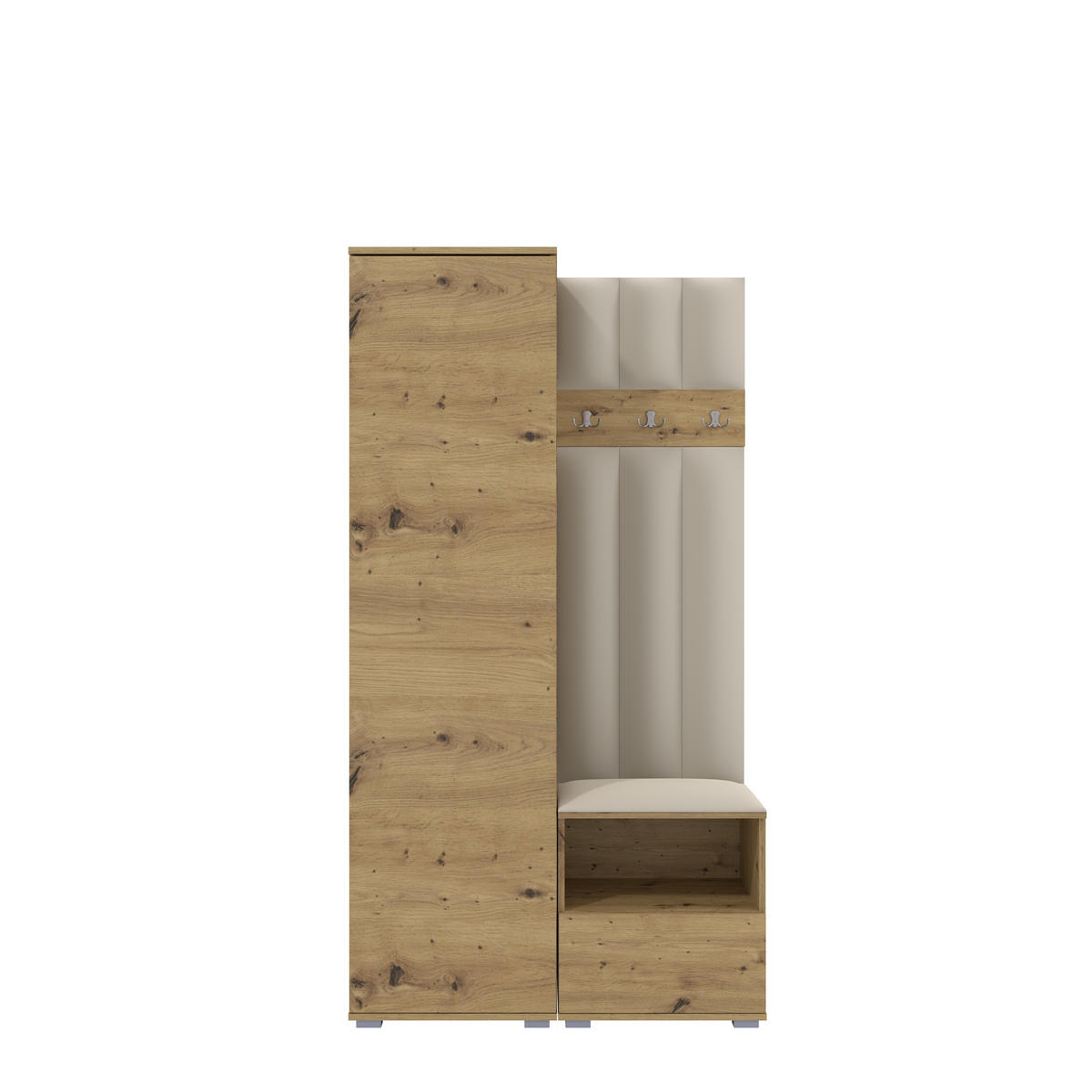 GEPOLSTERT Garderoben-Set Nela I LUX (Eiche Artisan + Stoff Trinity 01) - Silberfarben/Creme, Holz/Holzwerkstoff (100/187/40cm) - Ravio