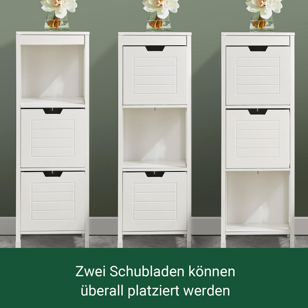 BADEZIMMERSCHRANK Kommode mit 2 Körben Weiß 30x89x30cm - Weiß, Holzwerkstoff (30/90/30cm) - SoBuy