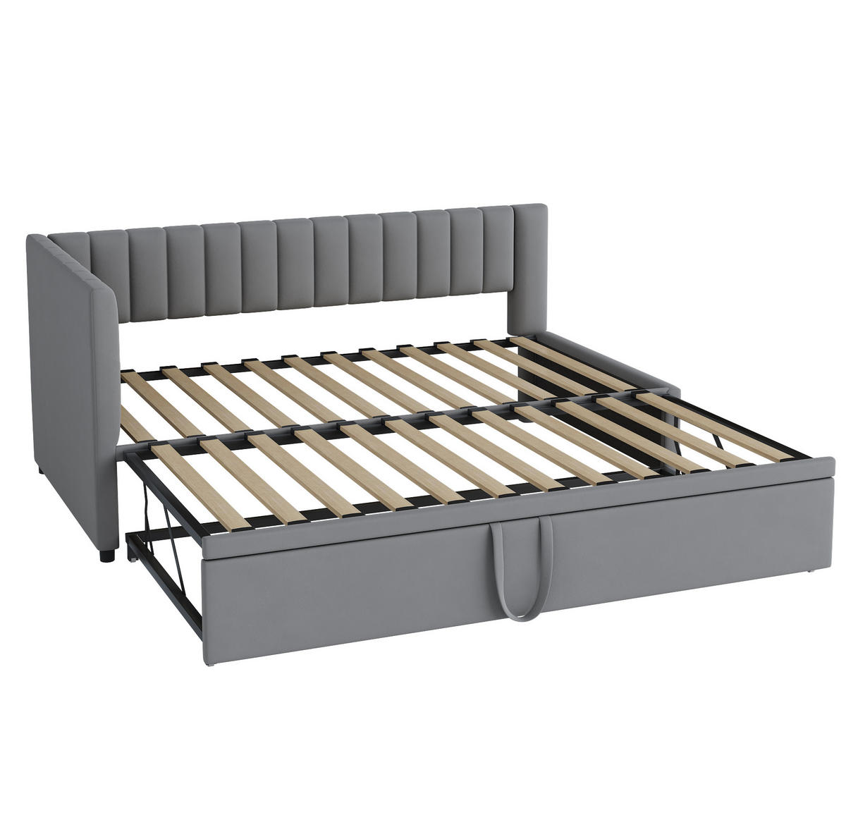 KAUČ na razvlačenje 90/200 cm sivi od baršuna s pomoćnim ležajem i L-oblikom - siva, tekstil (90/180cm) - OKWISH