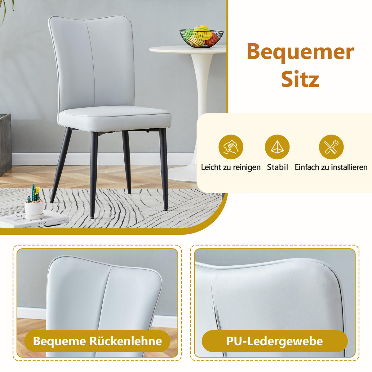 ESSGRUPPE DE-39364 5-teilig, mit 4 PU-Sesseln Hellgrau - Hellgrau, Holzwerkstoff (160/76/90cm) - ComfortXL