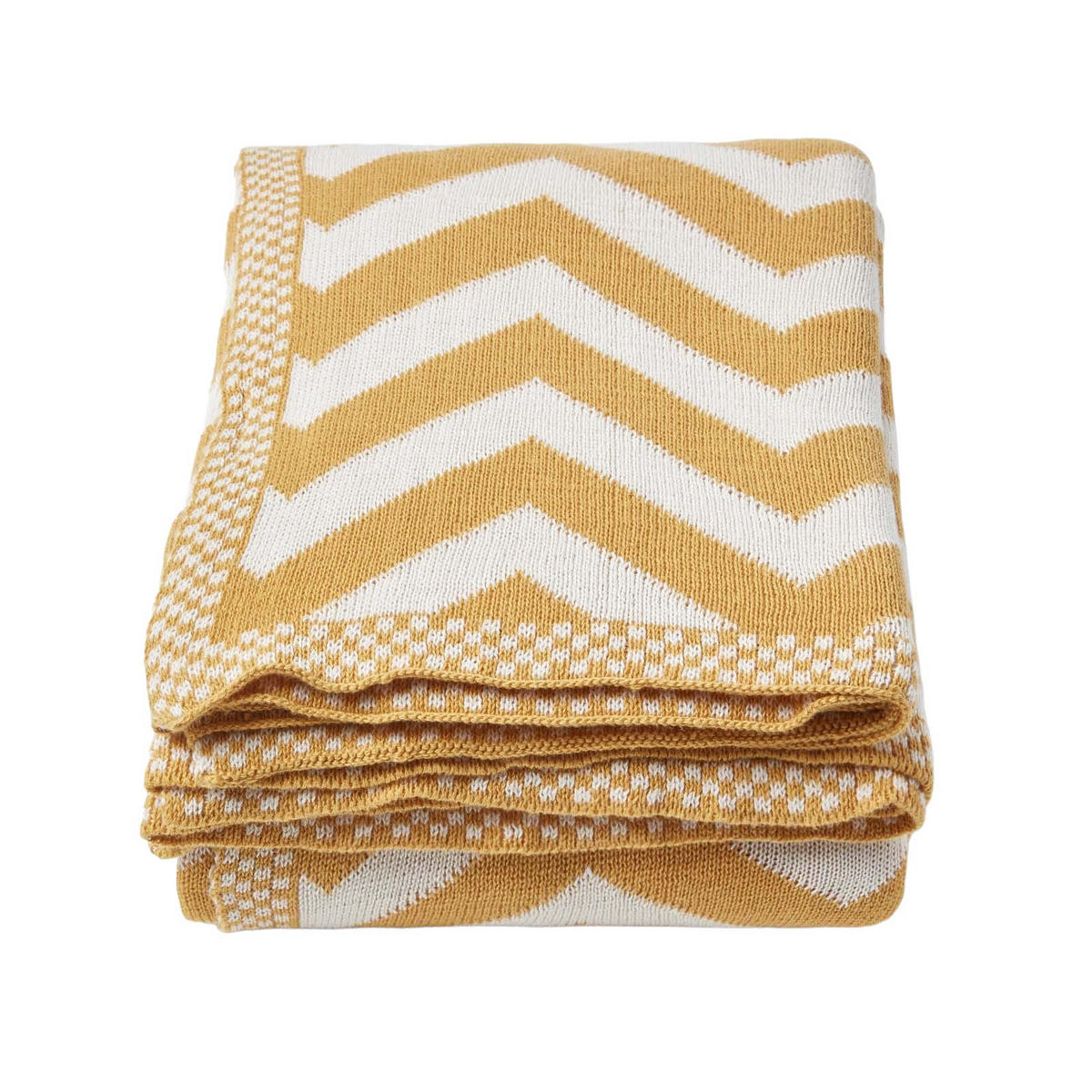 STRICKDECKE 150/200 cm, Zickzack-Muster Baumwolle - Dunkelgelb, Textil (150/200cm) - Homescapes