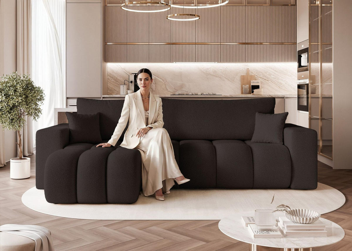 ECKSOFA Anabel Mit Schlaffunktion - Schwarz, Holzwerkstoff/Textil (248/145cm) - Fun Möbel