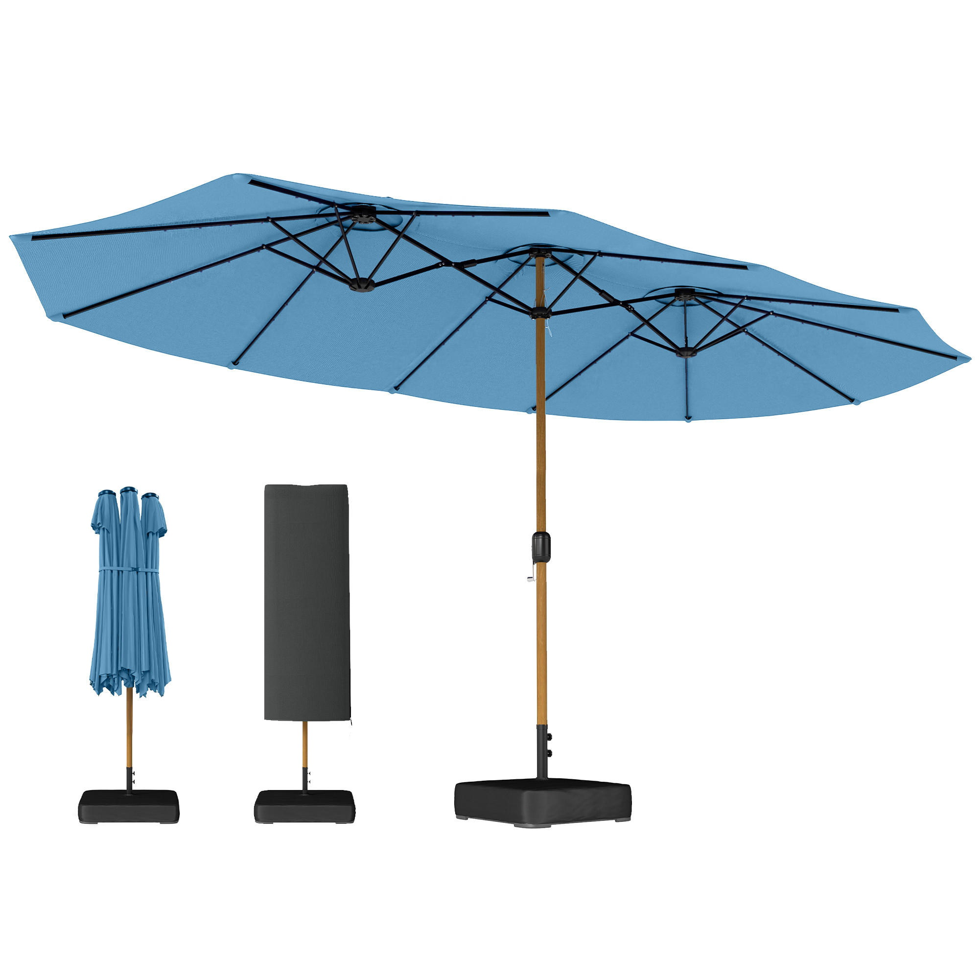 DOPPELSONNENSCHIRM 500/300 cm DE-11573 mit Basis, Sandsäcken & Hülle Blau - Blau, Textil (281/467cm) - ComfortXL