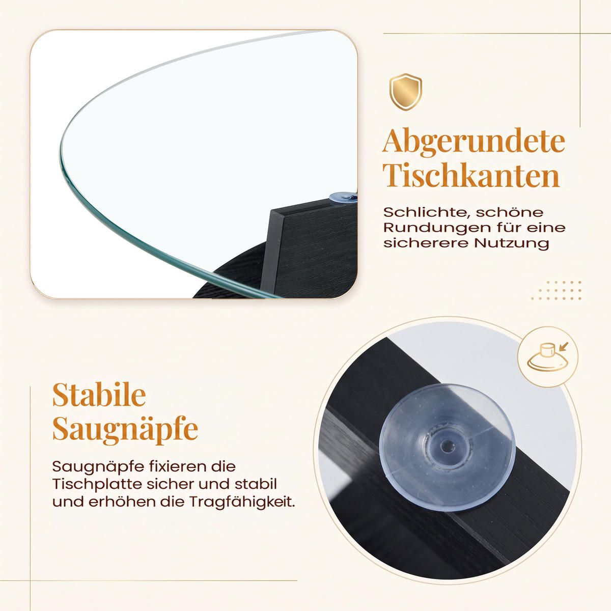 BEISTELLTISCH Rund Schwarz/Transparent Sicherheitsglas Ø 80 cm - Transparent/Schwarz, Glas/Holzwerkstoff (80/80/36cm)