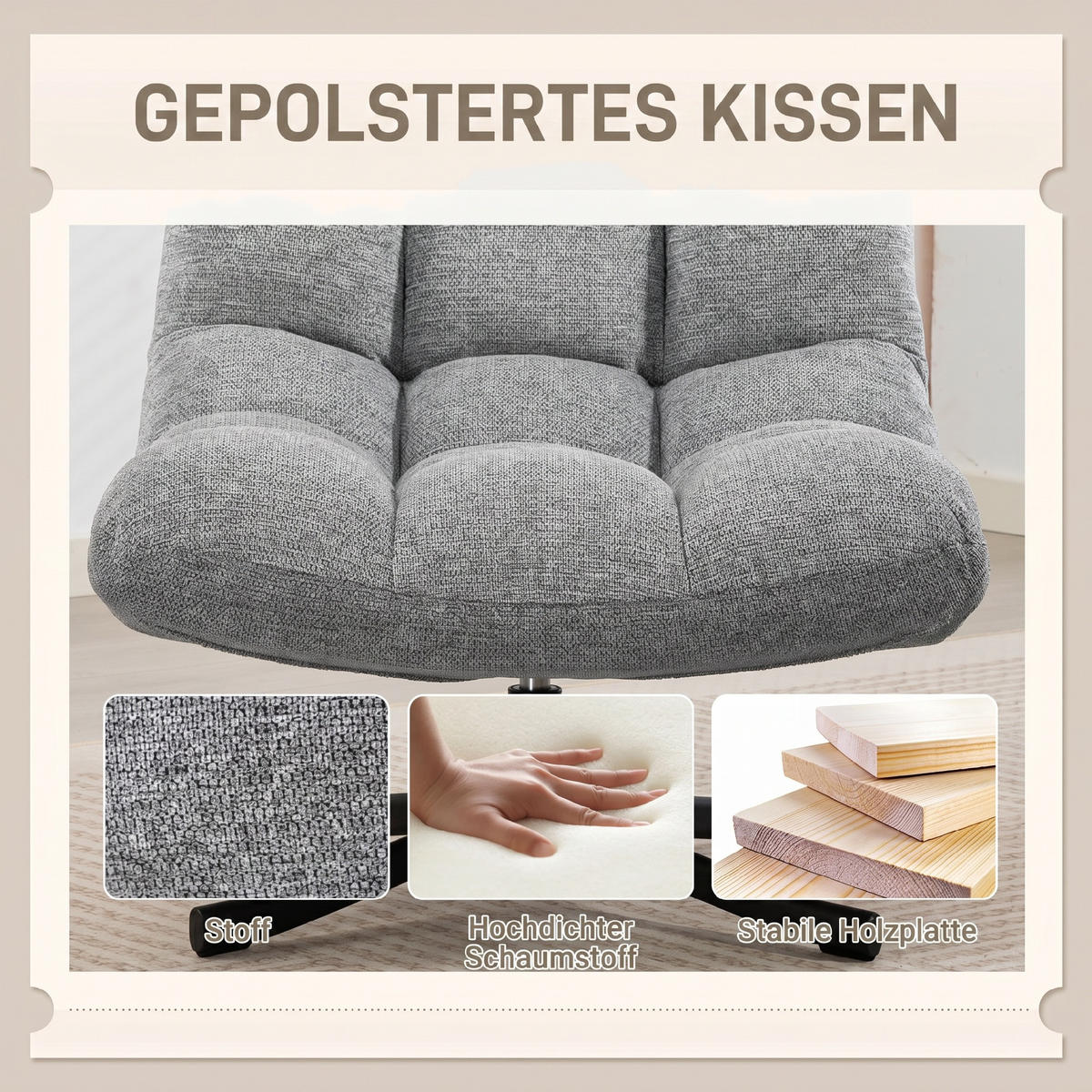 LOUNGESESSEL Chenille Stahl Grau - Grau, Textil/Metall (75/90/95cm) - HOMCOM