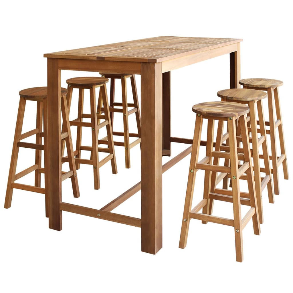 BARTISCH Und Hocker-Set 7-teilig Akazienholz Massiv - Braun, Holz (70/105/150cm) - vidaXL