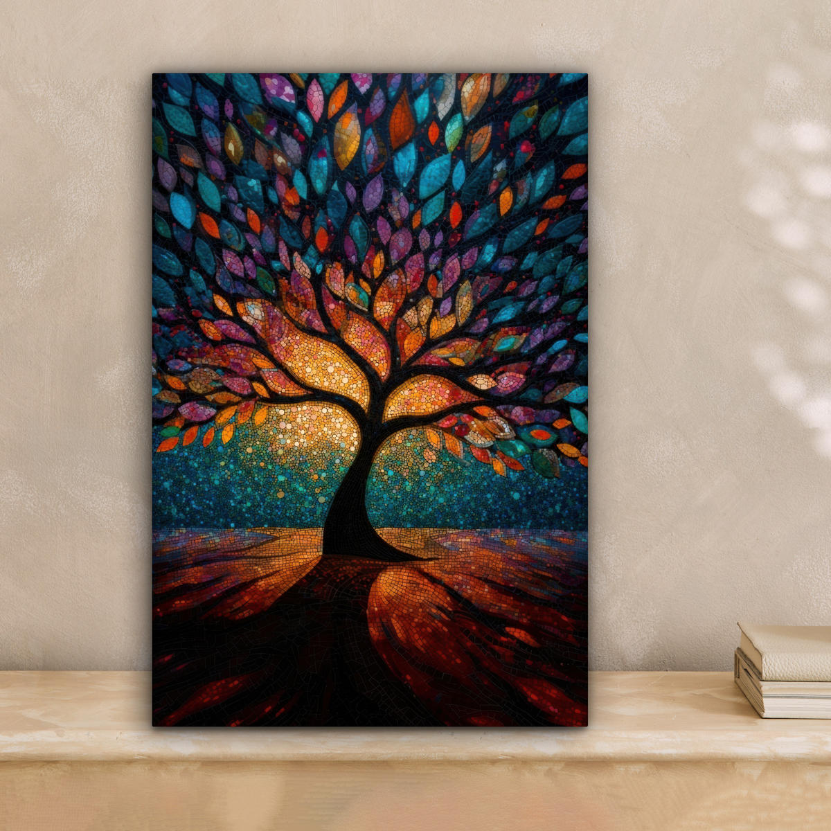 LEINWANDBILD Mosaik - Bunt - Baum - Äste Deko Wohnzimmer 20x30 cm - Multicolor, Textil (20/30cm) - MuchoWow