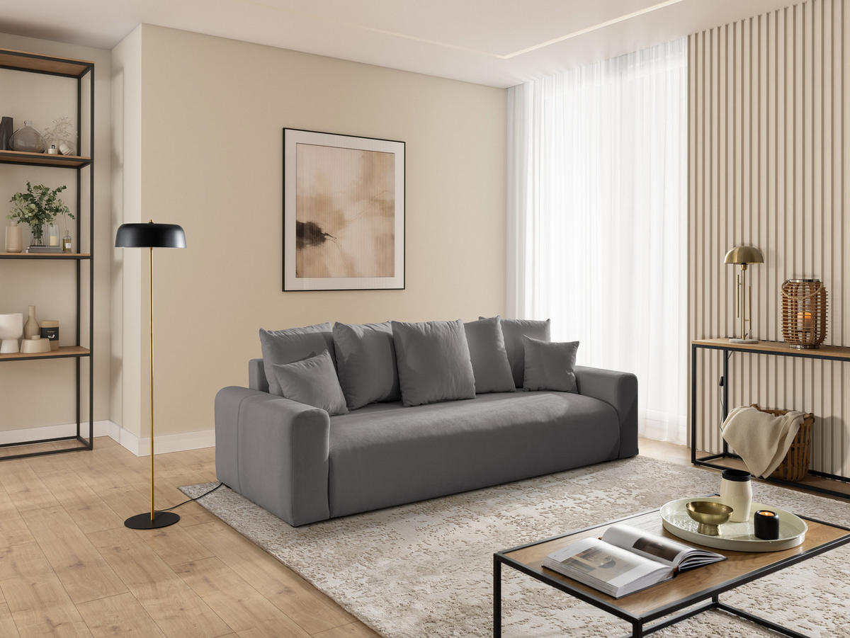 SCHLAFSOFA Calma mit Bettkasten im Bumpy-Design aus weichem Taupe Webstoff - Taupe/Schwarz, Holz/Kunststoff (239/88/98cm) - S-Style