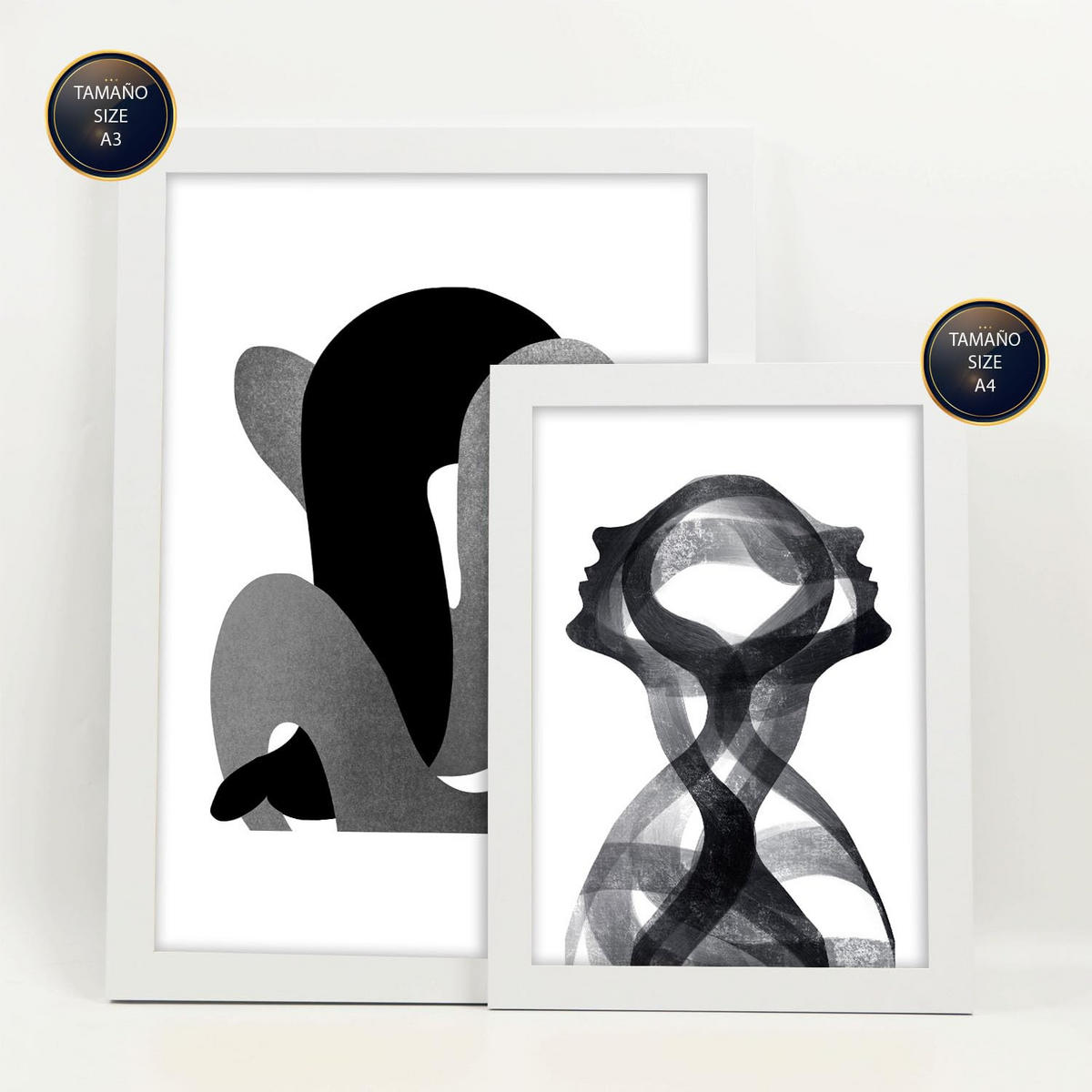 POSTER Set Mit 6 Bent Body Abstrakte Liebhaber Größe A3 & A4 Weißer Rahmen - Weiß, Papier (29.7/1cm) - Nacnic