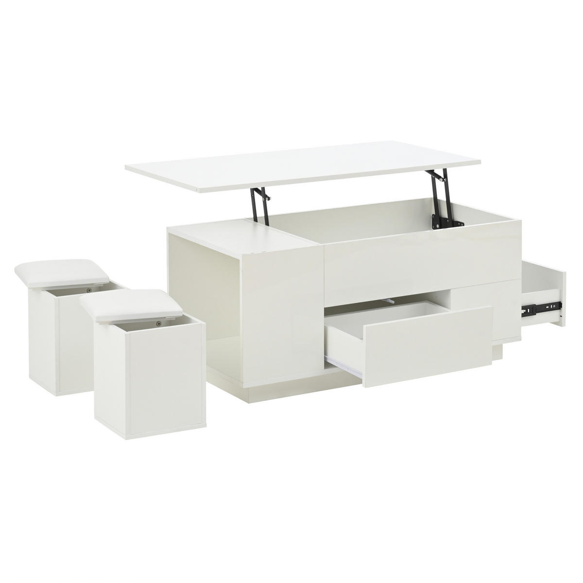 COUCHTISCH 100/50/45 cm mit LED-Beleuchtung und höhenverstellbarer Tischplatte, Weiß - Weiß, Holzwerkstoff (100/50/45cm) - Flora Grace