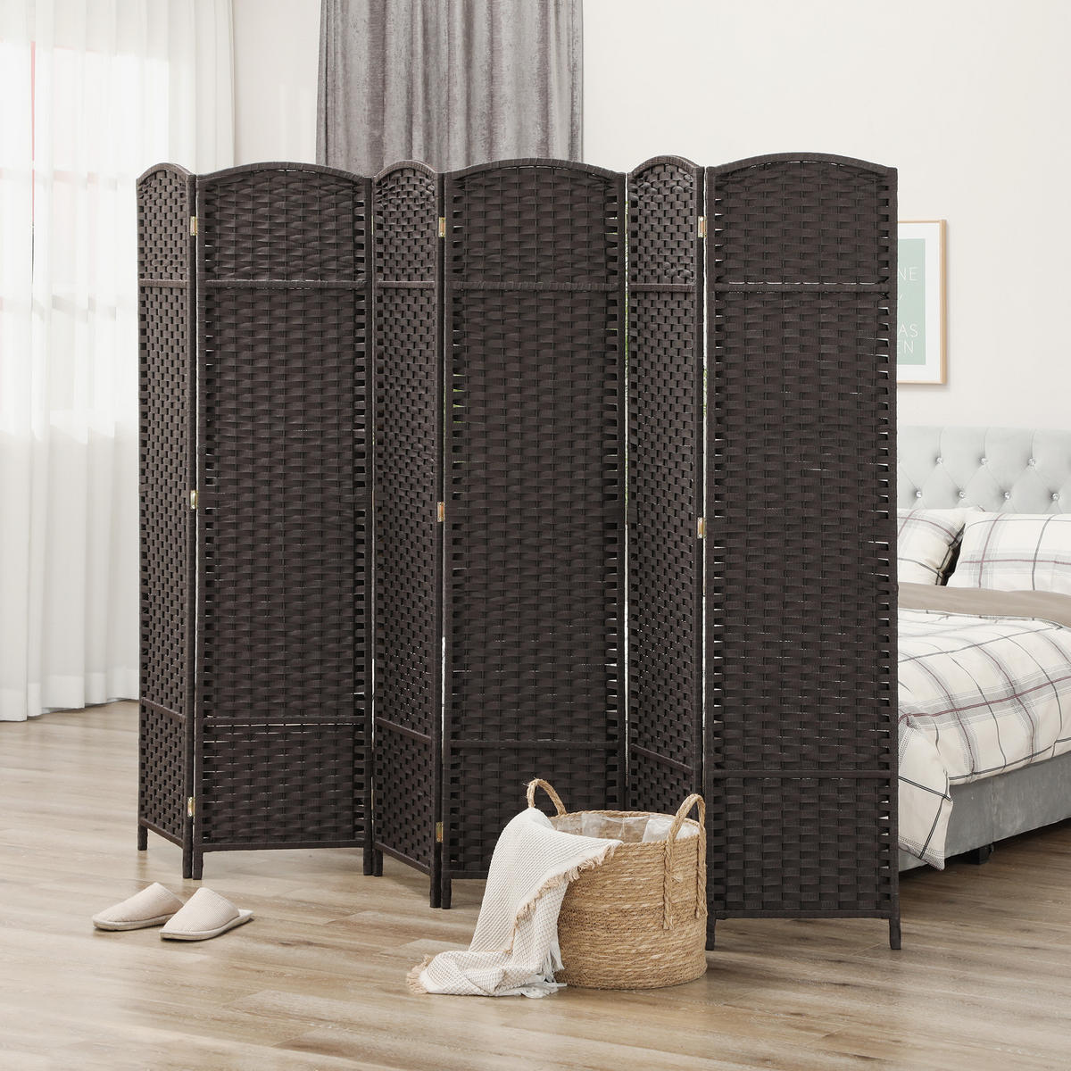 PARAVENT 6-teilig 240 x 170 cm Raumteiler Trennwand aus Kiefernholz Braun - Braun, Holz (1.6/170/240cm) - HOMCOM